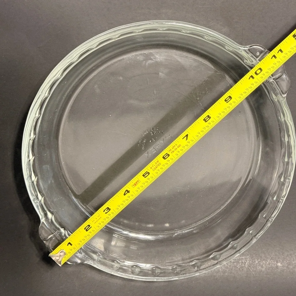 Vintage Pyrex 229 Clear Glass 9.5 Inch Scalloped Rim Pie Dish with Handles USA